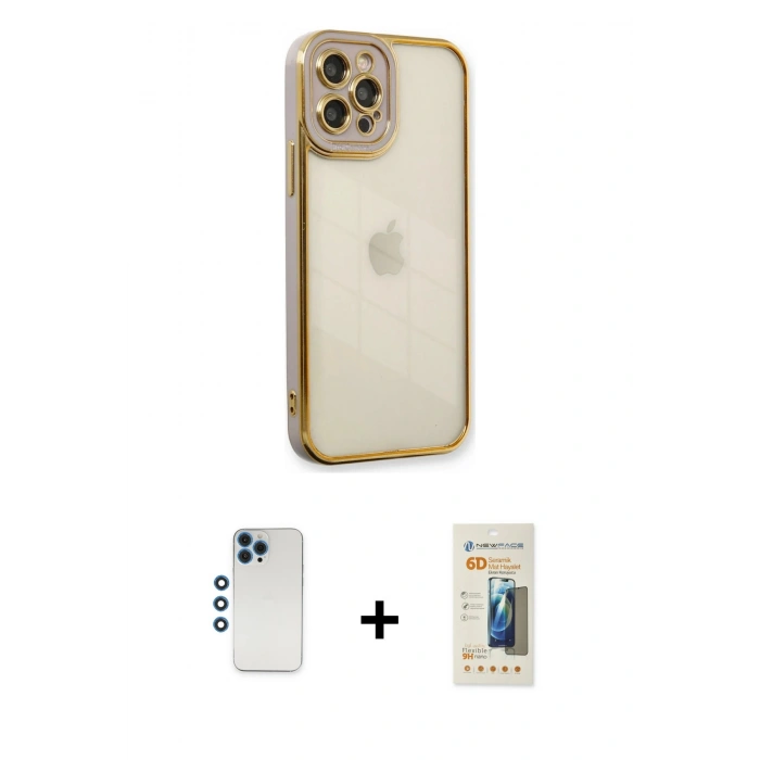 MARSİLYAN™- iPhone 12 Pro Kılıf Çekirdek Klasik Serisi - Siyah 6D Mat Seramik Hayalet Nano Ekran Koruyucu + Shine Kamera Lens - MI