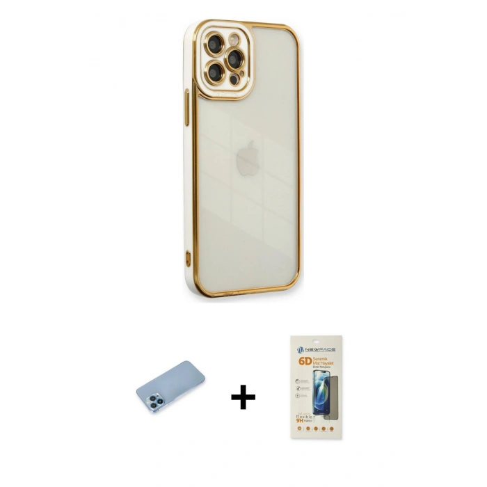 MARSİLYAN™- iPhone 12 Pro Kılıf Çekirdek Klasik Serisi - Siyah 6D Mat Seramik Hayalet Nano Ekran Koruyucu + Shine Kamera Lens Koruma Cam - MI