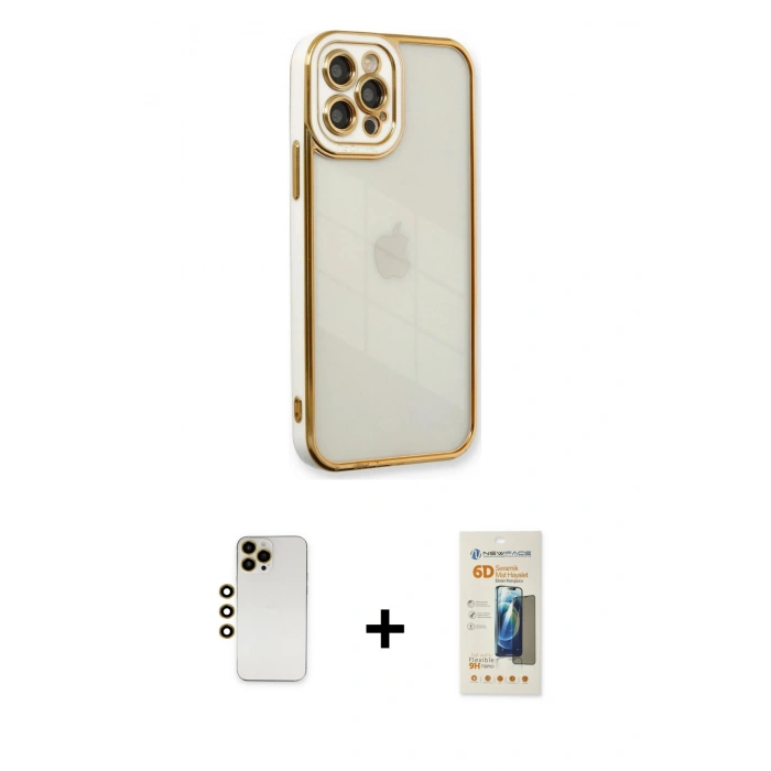 MARSİLYAN™- iPhone 12 Pro Kılıf Çekirdek Klasik Serisi - Siyah 6D Mat Seramik Hayalet Nano Ekran Koruyucu + Shine Kamera Lens - GD