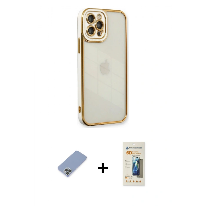 MARSİLYAN™- iPhone 12 Pro Kılıf Çekirdek Klasik Serisi - Siyah 6D Mat Seramik Hayalet Nano Ekran Koruyucu + Metal Kamera Lens Koruma Cam - KUYL