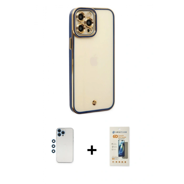 MARSİLYAN™- iPhone 12 Pro Kılıf Çekirdek Klasik Serisi - Siyah 6D Mat Seramik Hayalet Nano Ekran Koruyucu + Shine Kamera Lens - MI