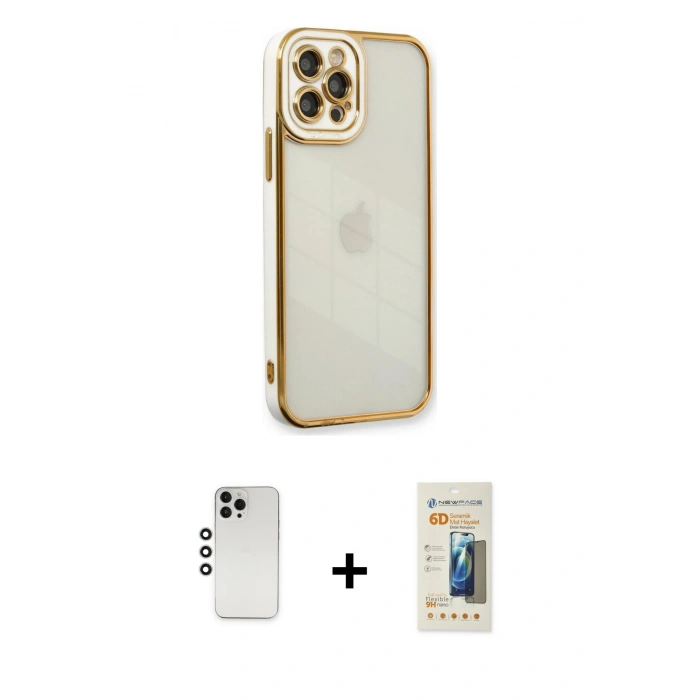 MARSİLYAN™- iPhone 12 Pro Kılıf Çekirdek Klasik Serisi - Siyah 6D Mat Seramik Hayalet Nano Ekran Koruyucu + Shine Kamera Lens - GS