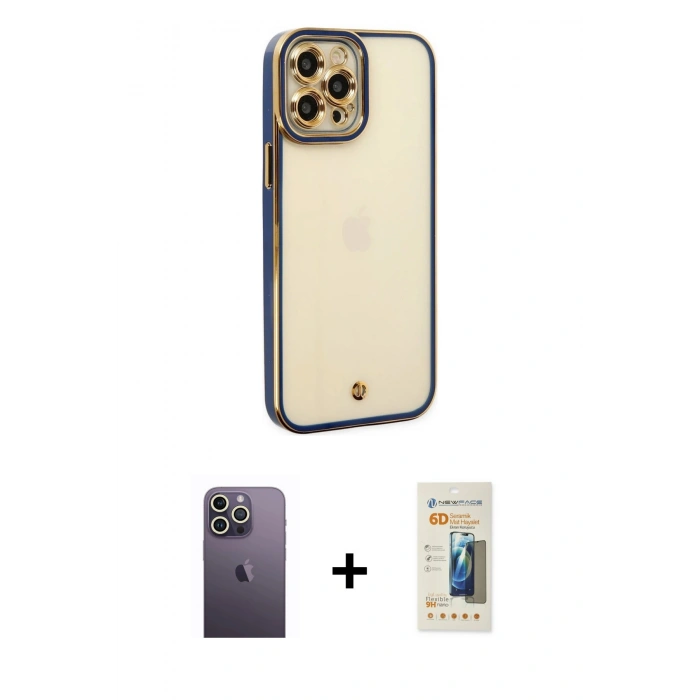 MARSİLYAN™- iPhone 12 Pro Kılıf Çekirdek Klasik Serisi - Siyah 6D Mat Seramik Hayalet Nano Ekran Koruyucu + Neon Fosforlu Kamera Lens - BZ