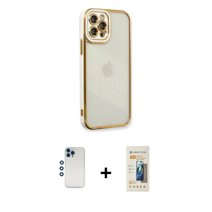 MARSİLYAN™- iPhone 12 Pro Kılıf Çekirdek Klasik Serisi - Siyah 6D Mat Seramik Hayalet Nano Ekran Koruyucu + Shine Kamera Lens - MI