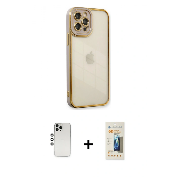 MARSİLYAN™- iPhone 12 Pro Kılıf Çekirdek Klasik Serisi - Siyah 6D Mat Seramik Hayalet Nano Ekran Koruyucu + Shine Kamera Lens - GS