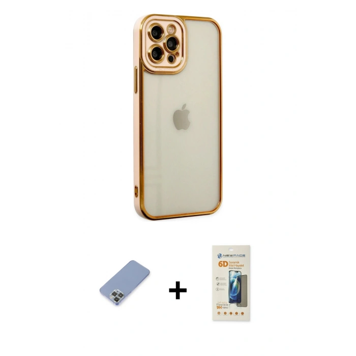 MARSİLYAN™- iPhone 12 Pro Kılıf Çekirdek Klasik Serisi - Siyah 6D Mat Seramik Hayalet Nano Ekran Koruyucu + Metal Kamera Lens Koruma Cam - KUYL