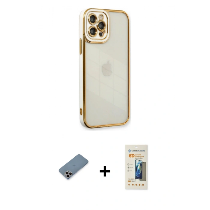 MARSİLYAN™- iPhone 12 Pro Kılıf Çekirdek Klasik Serisi - Siyah 6D Mat Seramik Hayalet Nano Ekran Koruyucu + Metal Kamera Lens Koruma Cam - MR