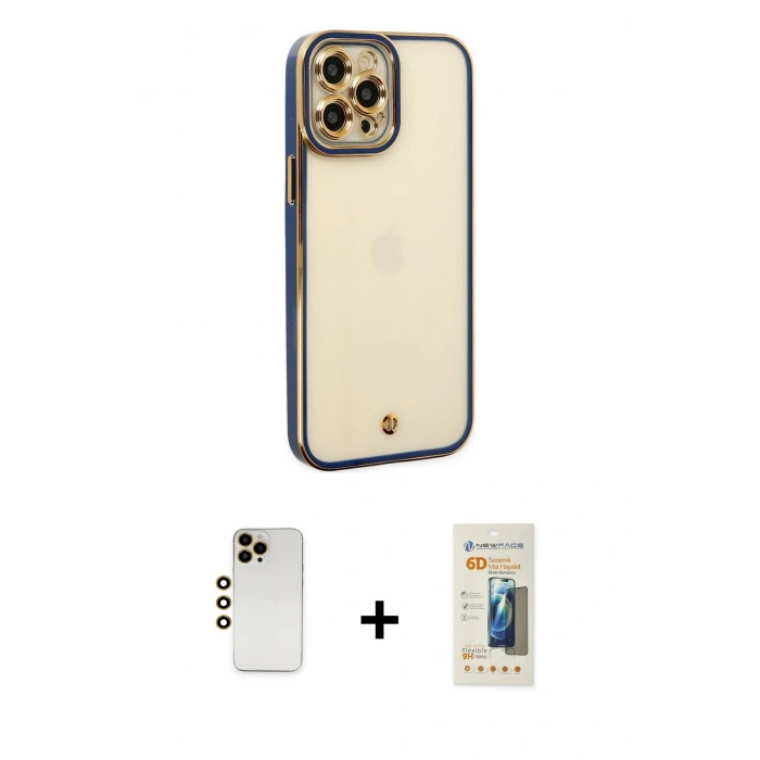 MARSİLYAN™- iPhone 12 Pro Kılıf Çekirdek Klasik Serisi - Siyah 6D Mat Seramik Hayalet Nano Ekran Koruyucu + Shine Kamera Lens - GD
