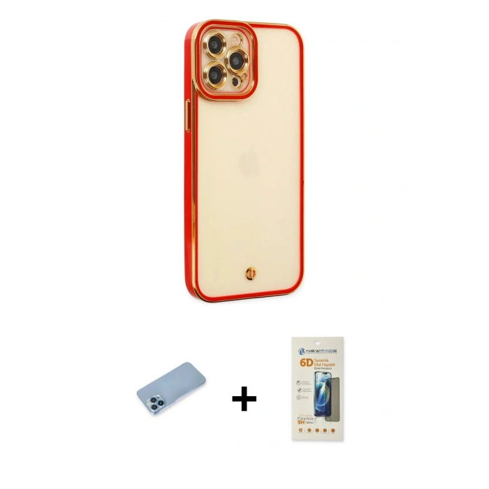 MARSİLYAN™- iPhone 12 Pro Kılıf Çekirdek Klasik Serisi - Siyah 6D Mat Seramik Hayalet Nano Ekran Koruyucu + Shine Kamera Lens Koruma Cam - MI