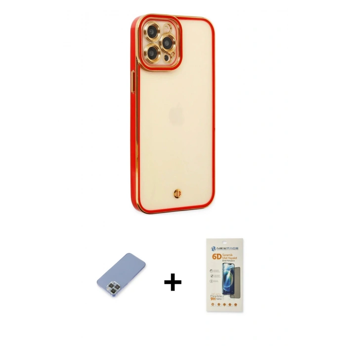 MARSİLYAN™- iPhone 12 Pro Kılıf Çekirdek Klasik Serisi - Siyah 6D Mat Seramik Hayalet Nano Ekran Koruyucu + Metal Kamera Lens Koruma Cam - KUYL