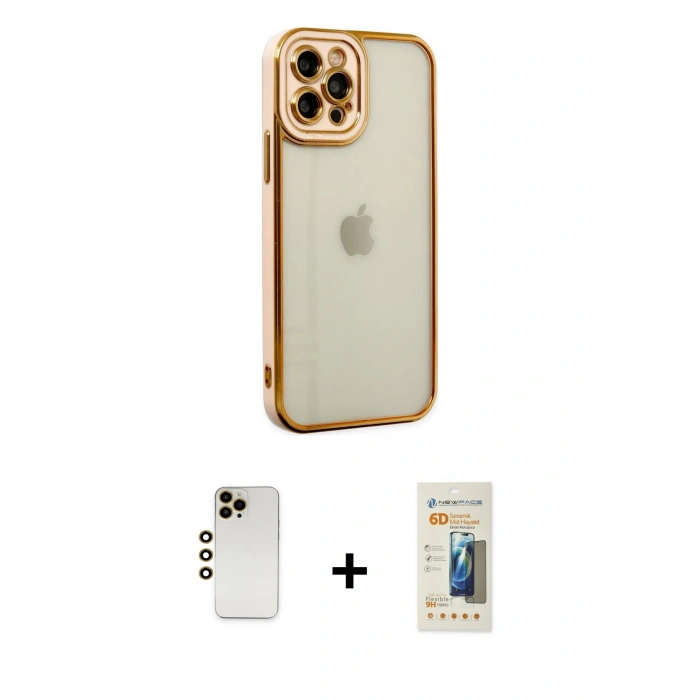 MARSİLYAN™- iPhone 12 Pro Kılıf Çekirdek Klasik Serisi - Siyah 6D Mat Seramik Hayalet Nano Ekran Koruyucu + Shine Kamera Lens - GD