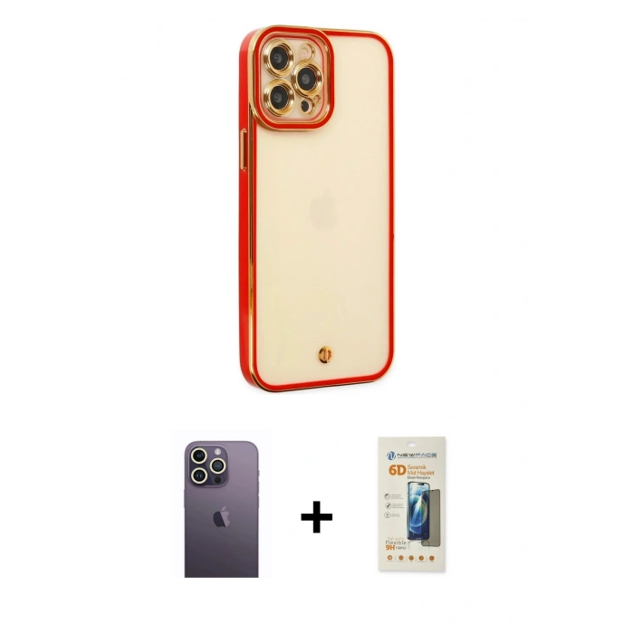 MARSİLYAN™- iPhone 12 Pro Kılıf Çekirdek Klasik Serisi - Siyah 6D Mat Seramik Hayalet Nano Ekran Koruyucu + Neon Fosforlu Kamera Lens - BZ