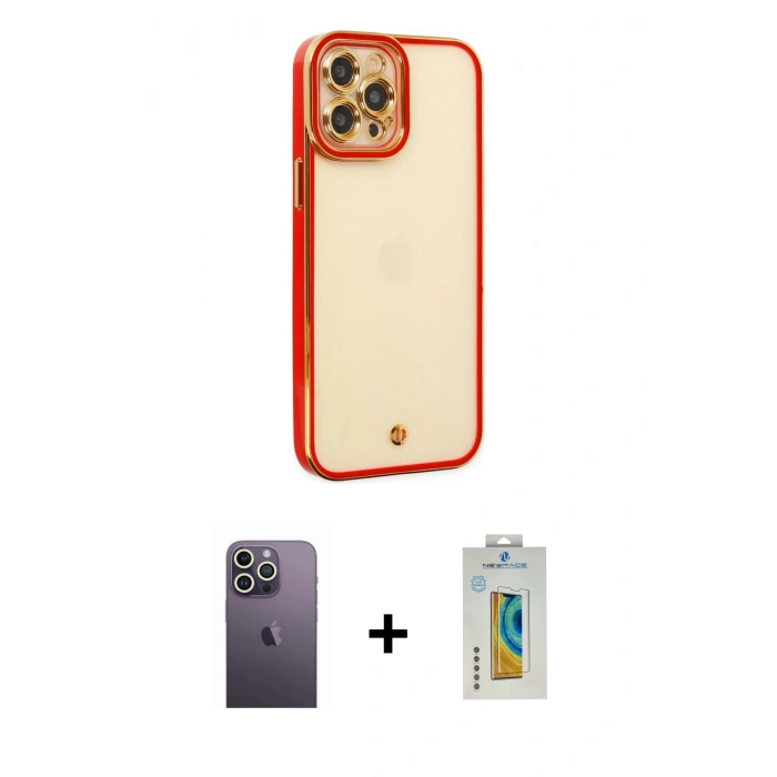 MARSİLYAN™- iPhone 12 Pro Kılıf Çekirdek Klasik Serisi - Siyah Polymer Nano Ekran Koruyucu + Neon Fosforlu Kamera Lens - BZ