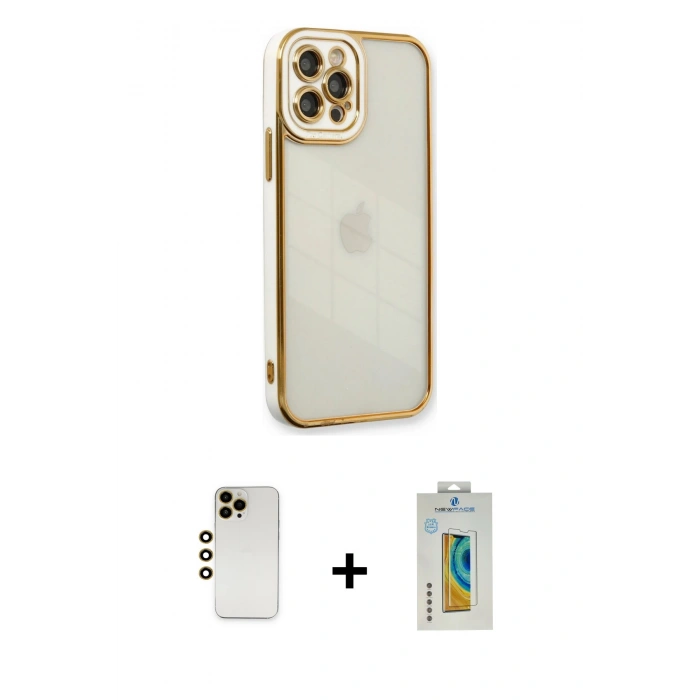 MARSİLYAN™- iPhone 12 Pro Kılıf Çekirdek Klasik Serisi - Siyah Polymer Nano Ekran Koruyucu + Shine Kamera Lens - GD