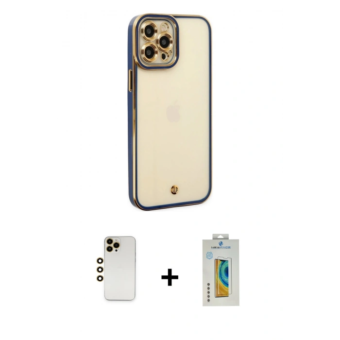 MARSİLYAN™- iPhone 12 Pro Kılıf Çekirdek Klasik Serisi - Siyah Polymer Nano Ekran Koruyucu + Shine Kamera Lens - GD