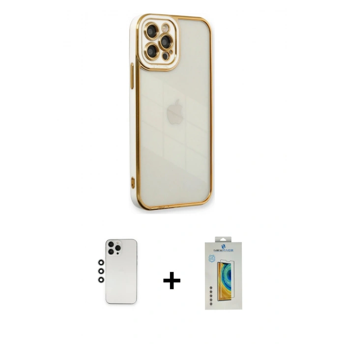 MARSİLYAN™- iPhone 12 Pro Kılıf Çekirdek Klasik Serisi - Siyah Polymer Nano Ekran Koruyucu + Shine Kamera Lens - GS
