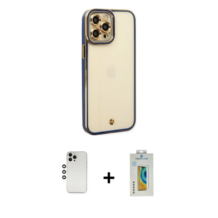 MARSİLYAN™- iPhone 12 Pro Kılıf Çekirdek Klasik Serisi - Siyah Polymer Nano Ekran Koruyucu + Shine Kamera Lens - GS