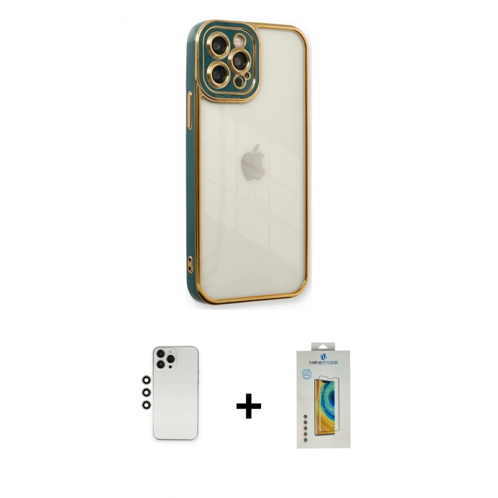 MARSİLYAN™- iPhone 12 Pro Kılıf Çekirdek Klasik Serisi - Siyah Polymer Nano Ekran Koruyucu + Shine Kamera Lens - GS