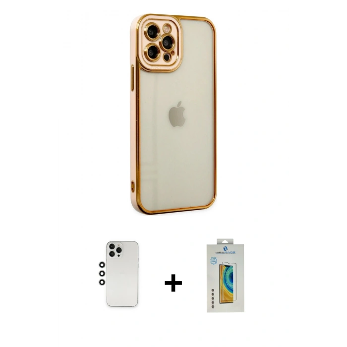 MARSİLYAN™- iPhone 12 Pro Kılıf Çekirdek Klasik Serisi - Siyah Polymer Nano Ekran Koruyucu + Shine Kamera Lens - GS