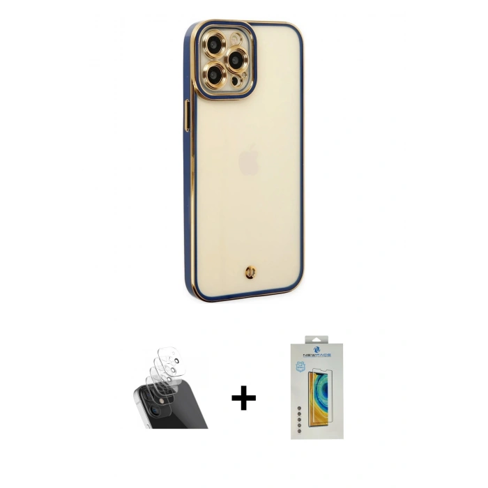 MARSİLYAN™- iPhone 12 Pro Kılıf Çekirdek Klasik Serisi - Siyah Polymer Nano Ekran Koruyucu + Kamera Lens Koruma Cam - SF