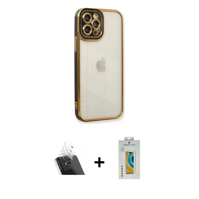 MARSİLYAN™- iPhone 12 Pro Kılıf Çekirdek Klasik Serisi - Siyah Polymer Nano Ekran Koruyucu + Kamera Lens Koruma Cam - SF