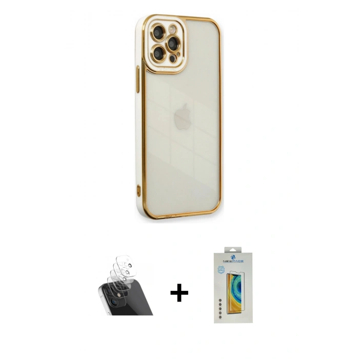 MARSİLYAN™- iPhone 12 Pro Kılıf Çekirdek Klasik Serisi - Siyah Polymer Nano Ekran Koruyucu + Kamera Lens Koruma Cam - SF