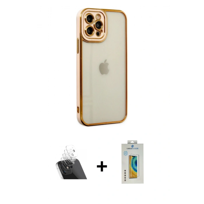 MARSİLYAN™- iPhone 12 Pro Kılıf Çekirdek Klasik Serisi - Siyah Polymer Nano Ekran Koruyucu + Kamera Lens Koruma Cam - SF