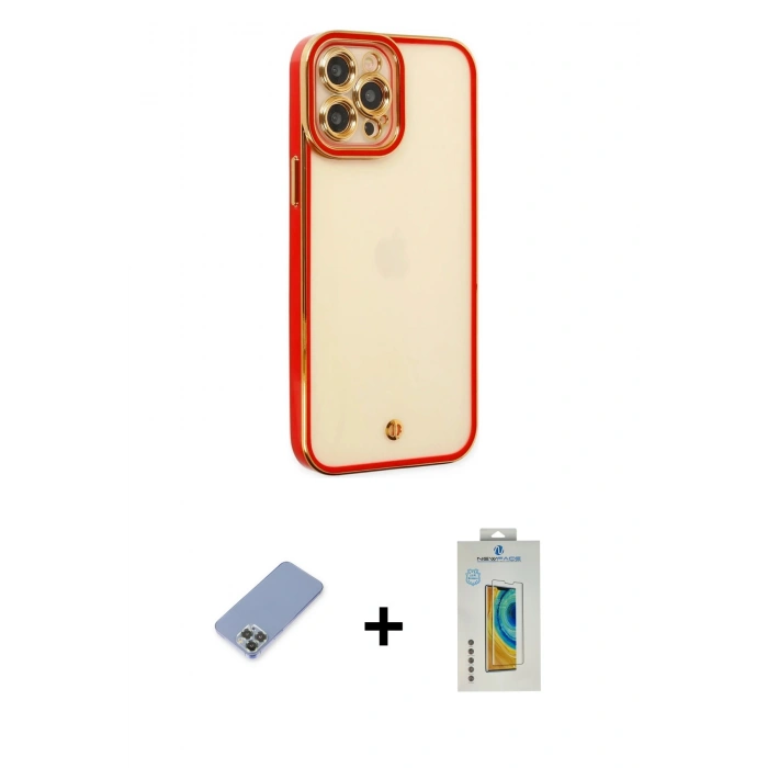 MARSİLYAN™- iPhone 12 Pro Kılıf Çekirdek Klasik Serisi - Siyah Polymer Nano Ekran Koruyucu + Metal Kamera Lens Koruma Cam - KUYL