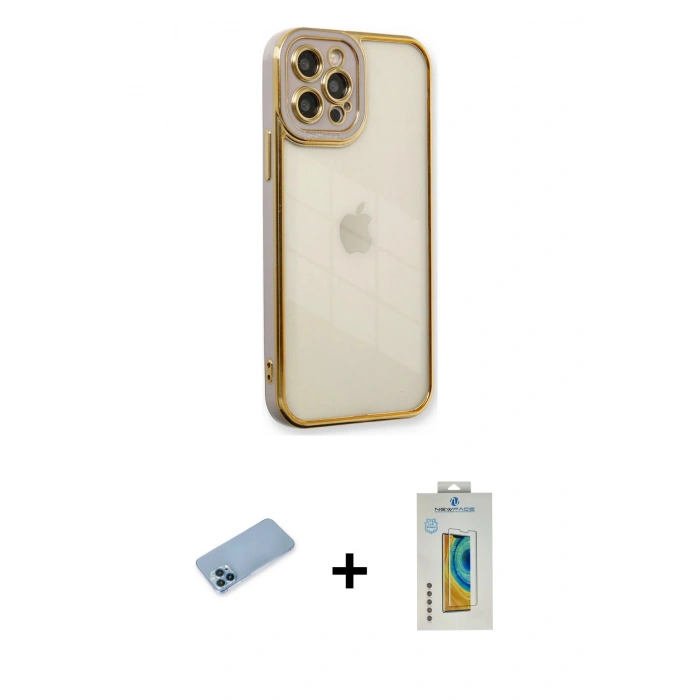 MARSİLYAN™- iPhone 12 Pro Kılıf Çekirdek Klasik Serisi - Siyah Polymer Nano Ekran Koruyucu + Shine Kamera Lens Koruma Cam - MI