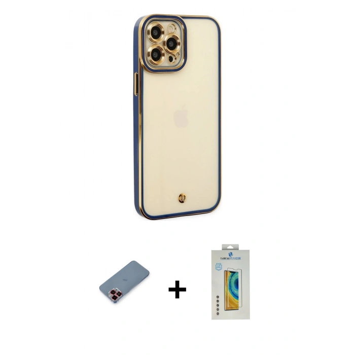 MARSİLYAN™- iPhone 12 Pro Kılıf Çekirdek Klasik Serisi - Siyah Polymer Nano Ekran Koruyucu + Metal Kamera Lens Koruma Cam - KI