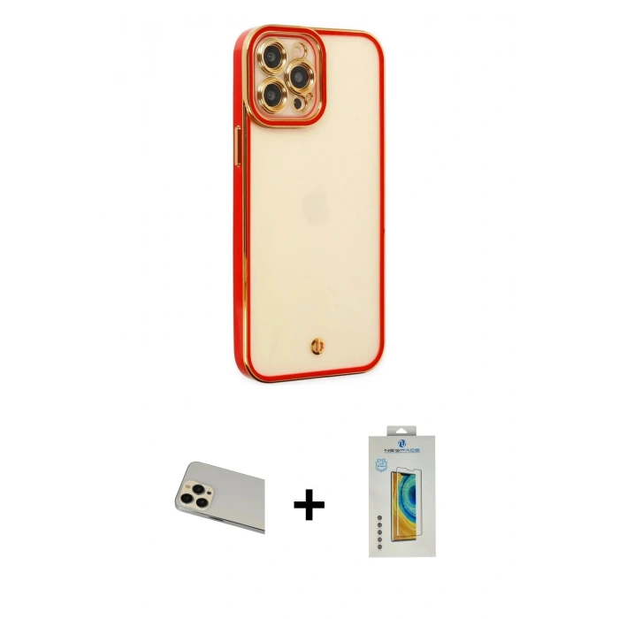 MARSİLYAN™- iPhone 12 Pro Kılıf Çekirdek Klasik Serisi - Siyah Polymer Nano Ekran Koruyucu + Rainbow Kamera Lens Koruma Cam - GD