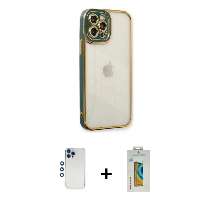 MARSİLYAN™- iPhone 12 Pro Kılıf Çekirdek Klasik Serisi - Siyah Polymer Nano Ekran Koruyucu + Shine Kamera Lens - MI