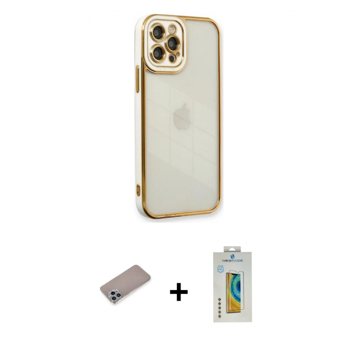 MARSİLYAN™- iPhone 12 Pro Kılıf Çekirdek Klasik Serisi - Siyah Polymer Nano Ekran Koruyucu + Shine Kamera Lens Koruma Cam - SABE
