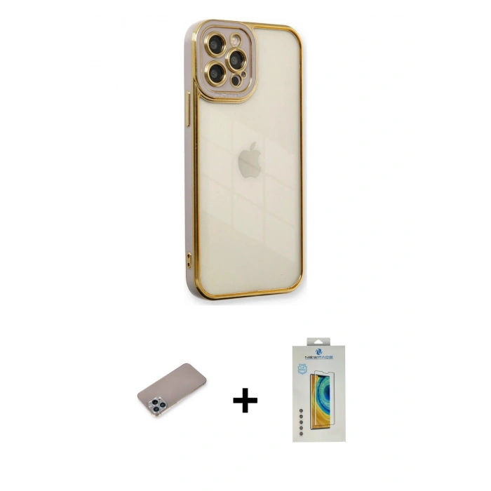 MARSİLYAN™- iPhone 12 Pro Kılıf Çekirdek Klasik Serisi - Siyah Polymer Nano Ekran Koruyucu + Shine Kamera Lens Koruma Cam - SABE