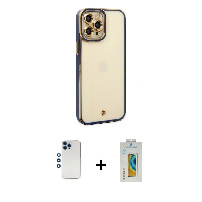 MARSİLYAN™- iPhone 12 Pro Kılıf Çekirdek Klasik Serisi - Siyah Polymer Nano Ekran Koruyucu + Shine Kamera Lens - MI