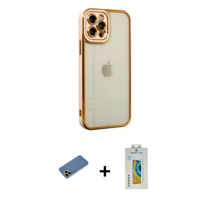 MARSİLYAN™- iPhone 12 Pro Kılıf Çekirdek Klasik Serisi - Siyah Polymer Nano Ekran Koruyucu + Shine Kamera Lens Koruma Cam - GD