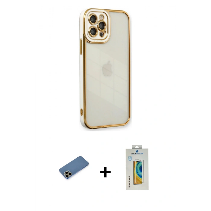 MARSİLYAN™- iPhone 12 Pro Kılıf Çekirdek Klasik Serisi - Siyah Polymer Nano Ekran Koruyucu + Shine Kamera Lens Koruma Cam - GD