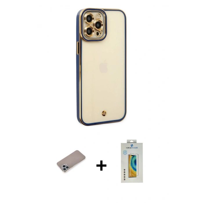 MARSİLYAN™- iPhone 12 Pro Kılıf Çekirdek Klasik Serisi - Siyah Polymer Nano Ekran Koruyucu + Shine Kamera Lens Koruma Cam - SABE