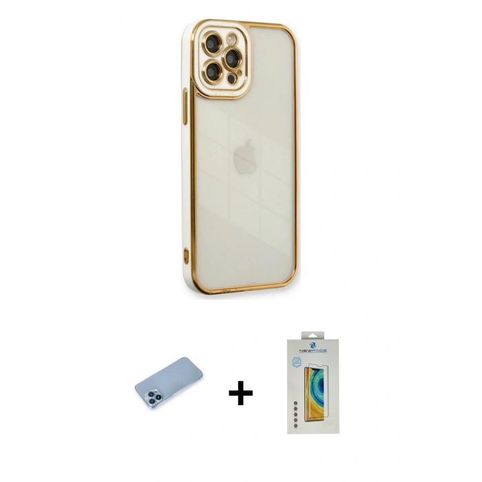 MARSİLYAN™- iPhone 12 Pro Kılıf Çekirdek Klasik Serisi - Siyah Polymer Nano Ekran Koruyucu + Shine Kamera Lens Koruma Cam - MI