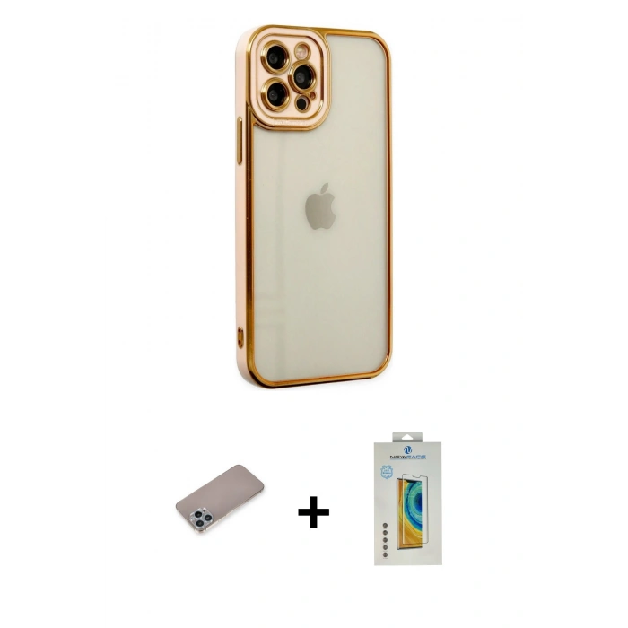 MARSİLYAN™- iPhone 12 Pro Kılıf Çekirdek Klasik Serisi - Siyah Polymer Nano Ekran Koruyucu + Shine Kamera Lens Koruma Cam - SABE