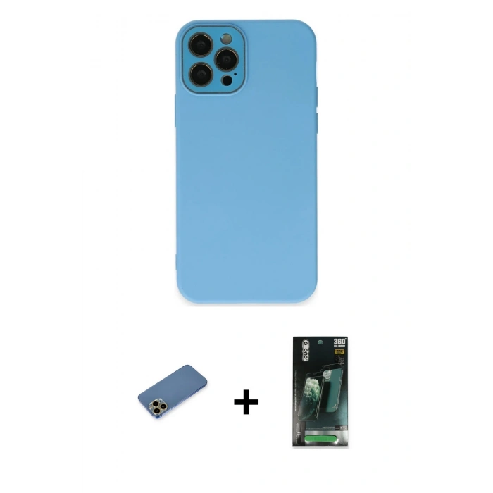MARSİLYAN™- iPhone 12 Pro Kılıf Çekirdek Modern Serisi - Şeffaf 360 Full Body Arka Koruyucu + Shine Kamera Lens Koruma Cam - GD