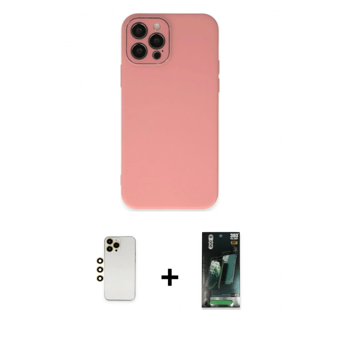 MARSİLYAN™- iPhone 12 Pro Kılıf Çekirdek Modern Serisi - Şeffaf 360 Full Body Arka Koruyucu + Shine Kamera Lens - GD