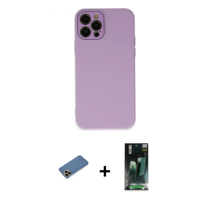 MARSİLYAN™- iPhone 12 Pro Kılıf Çekirdek Modern Serisi - Şeffaf 360 Full Body Arka Koruyucu + Shine Kamera Lens Koruma Cam - GD