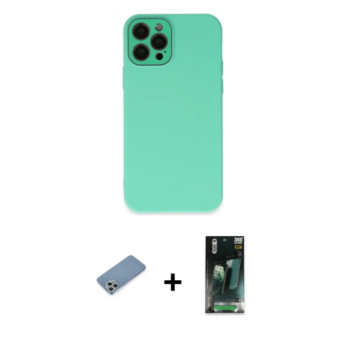 MARSİLYAN™- iPhone 12 Pro Kılıf Çekirdek Modern Serisi - Şeffaf 360 Full Body Arka Koruyucu + Shine Kamera Lens Koruma Cam - GS