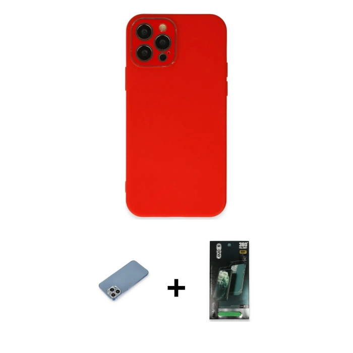 MARSİLYAN™- iPhone 12 Pro Kılıf Çekirdek Modern Serisi - Şeffaf 360 Full Body Arka Koruyucu + Shine Kamera Lens Koruma Cam - GS