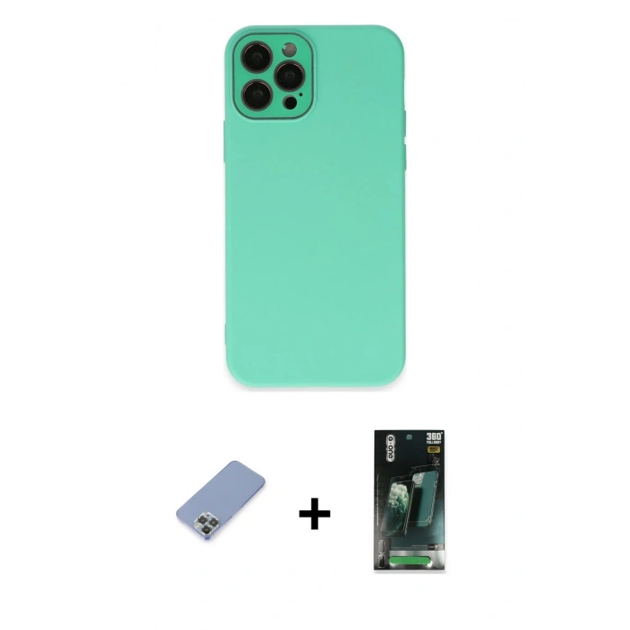 MARSİLYAN™- iPhone 12 Pro Kılıf Çekirdek Modern Serisi - Şeffaf 360 Full Body Arka Koruyucu + Metal Kamera Lens Koruma Cam - KUYL