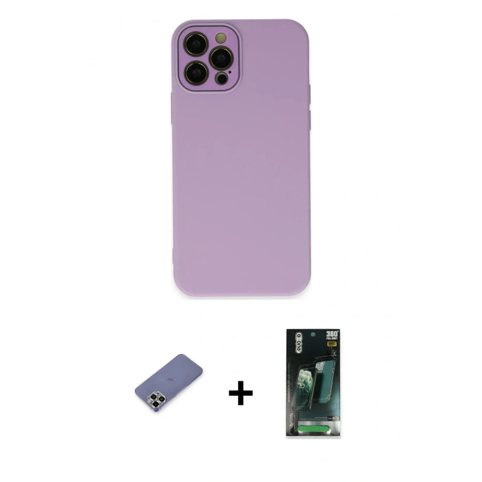 MARSİLYAN™- iPhone 12 Pro Kılıf Çekirdek Modern Serisi - Şeffaf 360 Full Body Arka Koruyucu + Metal Kamera Lens Koruma Cam - GD