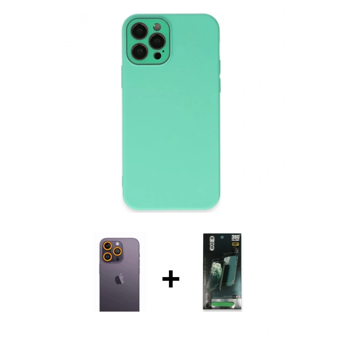 MARSİLYAN™- iPhone 12 Pro Kılıf Çekirdek Modern Serisi - Şeffaf 360 Full Body Arka Koruyucu + Sarı Neon Fosforlu Kamera Lens