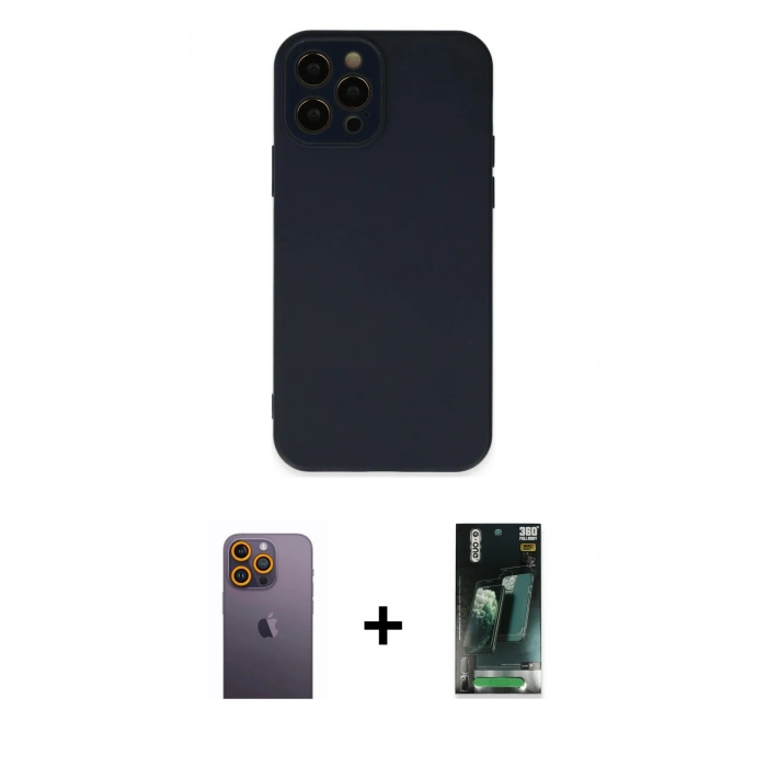MARSİLYAN™- iPhone 12 Pro Kılıf Çekirdek Modern Serisi - Şeffaf 360 Full Body Arka Koruyucu + Sarı Neon Fosforlu Kamera Lens