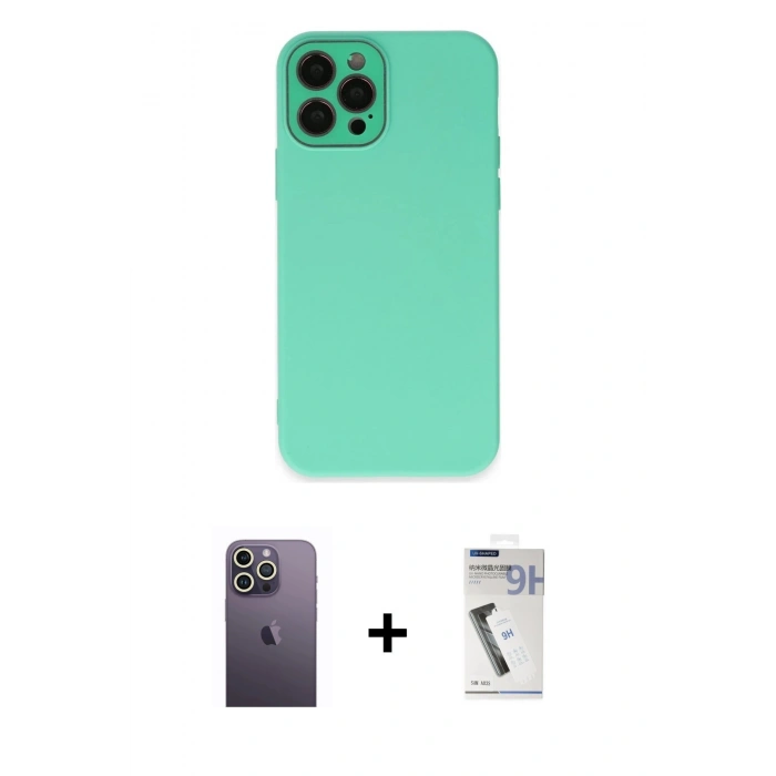 MARSİLYAN™- iPhone 12 Pro Kılıf Çekirdek Modern Serisi - Şeffaf Uv Polymer Nano Ekran Koruyucu + Beyaz Neon Fosforlu Kamera Lens